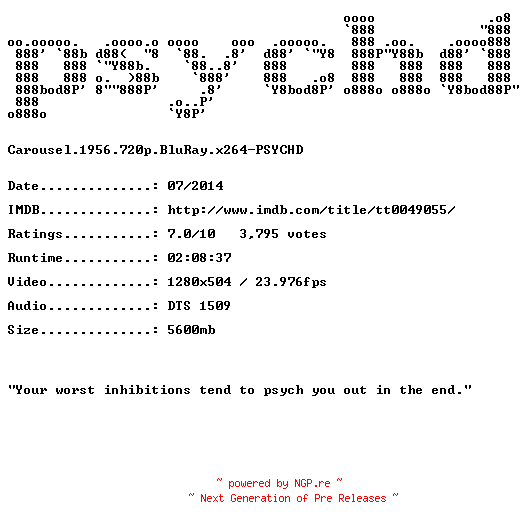 NFO for the release Carousel.1956.720p.BluRay.x264-PSYCHD by PSYCHD