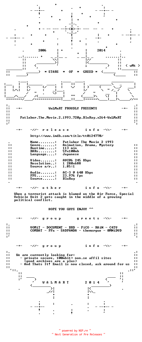 NFO for the release Patlabor.The.Movie.2.1993.720p.BluRay.x264-WaLMaRT by WaLMaRT