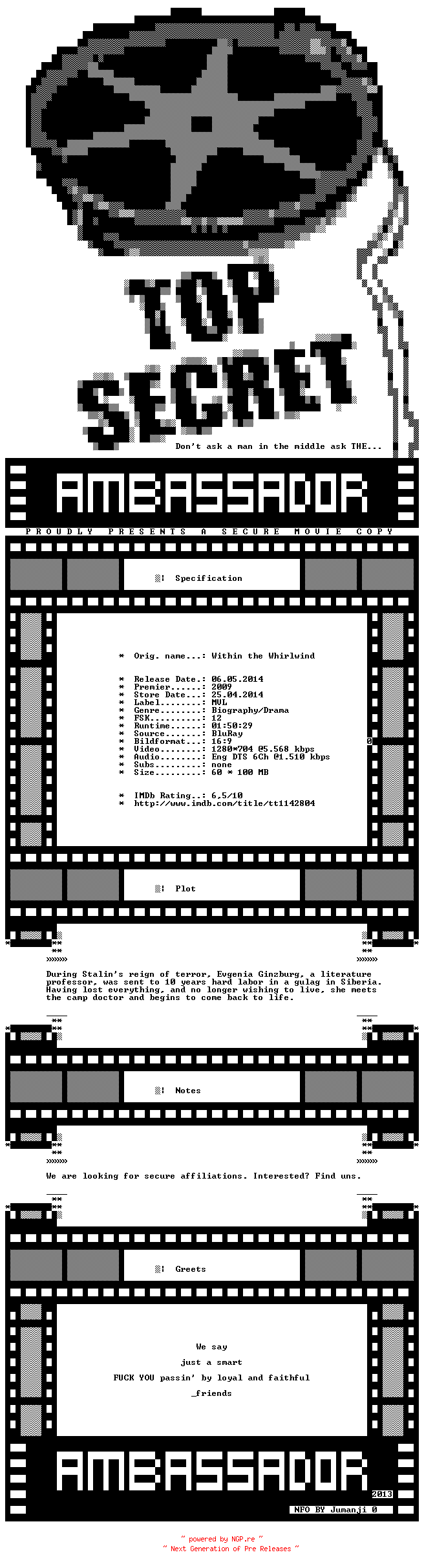 NFO for the release Within.the.Whirlwind.2009.720p.BluRay.x264-AMBASSADOR by AMBASSADOR