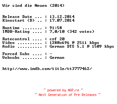 NFO for the release Wir.sind.die.Neuen.German.720p.BluRay.x264-EXQUiSiTE by EXQUiSiTE