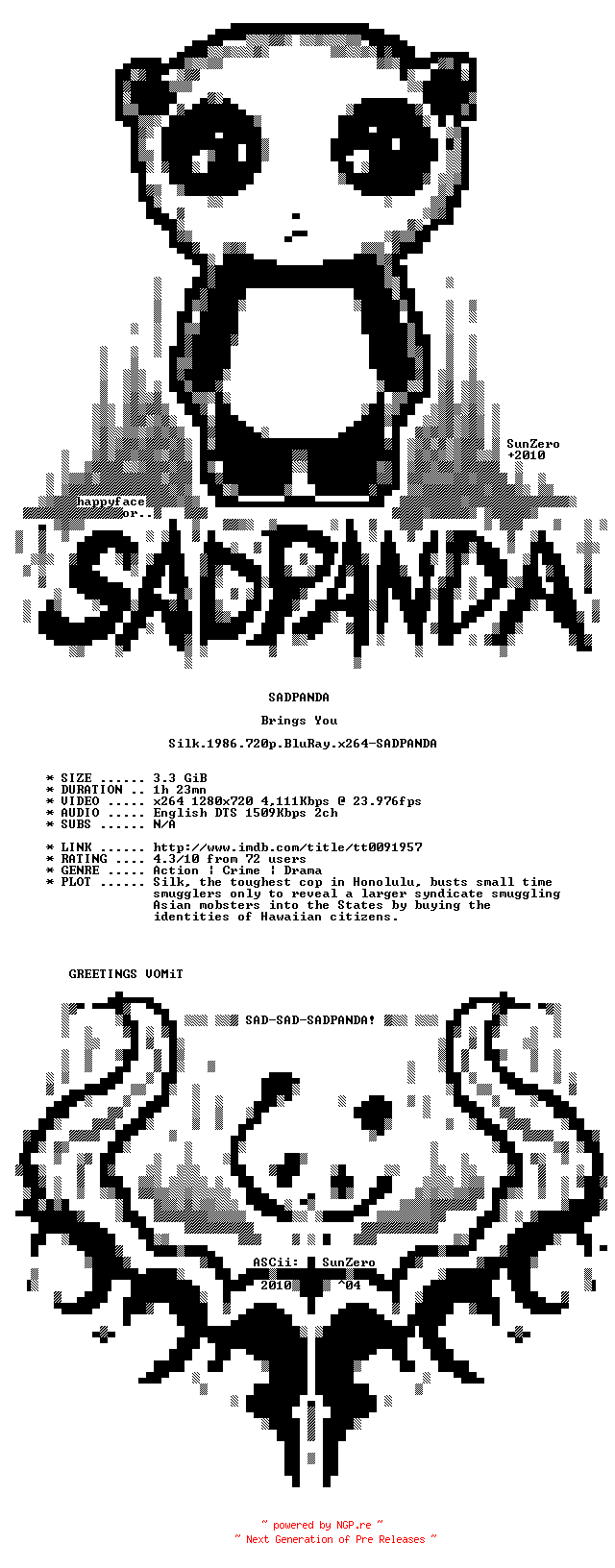 NFO for the release Silk.1986.720p.BluRay.x264-SADPANDA by SADPANDA