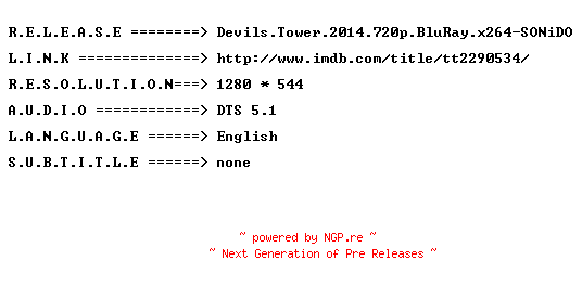 NFO for the release Devils.Tower.2014.720p.BluRay.x264-SONiDO by SONiDO