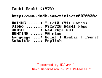 NFO for the release Touki.Bouki.1973.720p.BluRay.x264-MELiTE by MELiTE