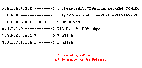 NFO for the release In.Fear.2013.720p.BluRay.x264-SONiDO by SONiDO