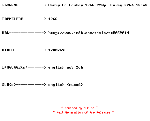 NFO for the release Carry.On.Cowboy.1966.720p.BluRay.X264-7SinS by 7SinS
