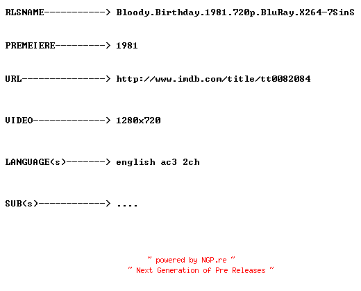 NFO for the release Bloody.Birthday.1981.720p.BluRay.X264-7SinS by 7SinS