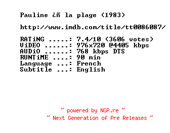 NFO for the release Pauline.At.The.Beach.1983.720p.BluRay.x264-MELiTE by MELiTE