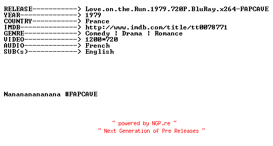 NFO for the release Love.on.the.Run.1979.720P.BluRay.x264-FAPCAVE by FAPCAVE
