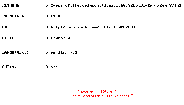 NFO for the release Curse.of.The.Crimson.Altar.1968.720p.BluRay.x264-7SinS by 7SinS