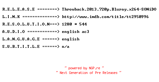 NFO for the release Throwback.2013.720p.Bluray.x264-SONiDO by SONiDO