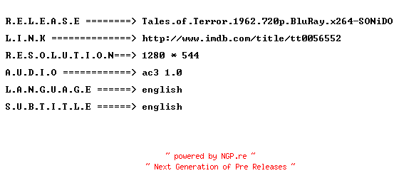 NFO for the release Tales.of.Terror.1962.720p.BluRay.x264-SONiDO by SONiDO