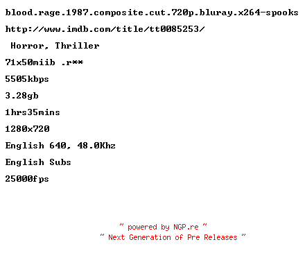 NFO for the release Blood.Rage.1987.COMPOSITE.CUT.720p.BluRay.x264-SPOOKS by SPOOKS