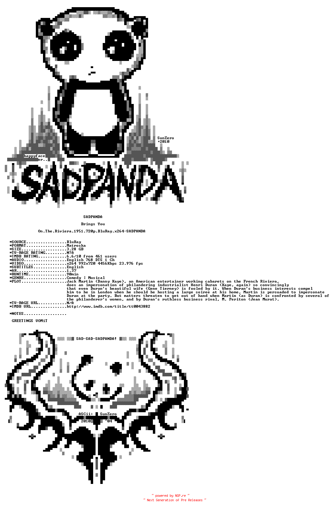 NFO for the release On.The.Riviera.1951.720p.BluRay.x264-SADPANDA by SADPANDA