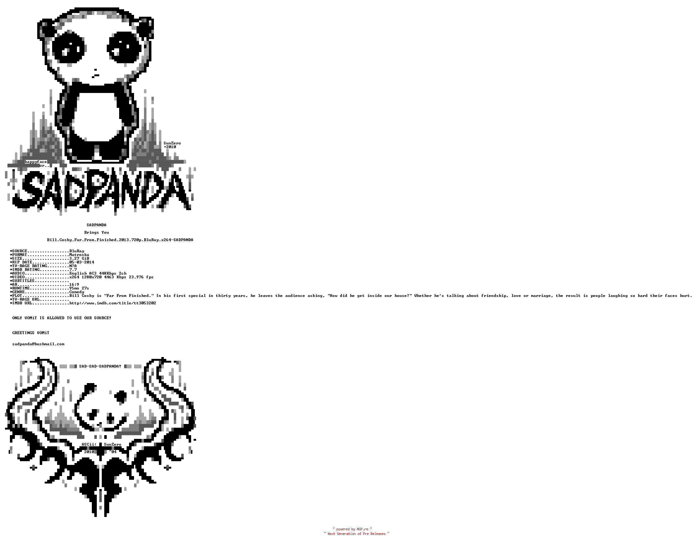 NFO for the release Bill.Cosby.Far.From.Finished.2013.720p.BluRay.x264-SADPANDA by SADPANDA