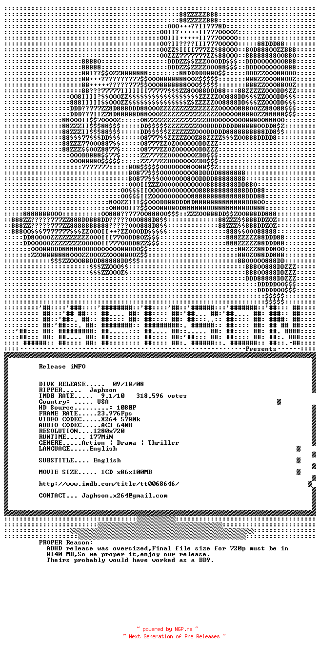 NFO for the release The.Godfather.1972.PROPER.720p.BluRay.x264-Japhson by Japhson