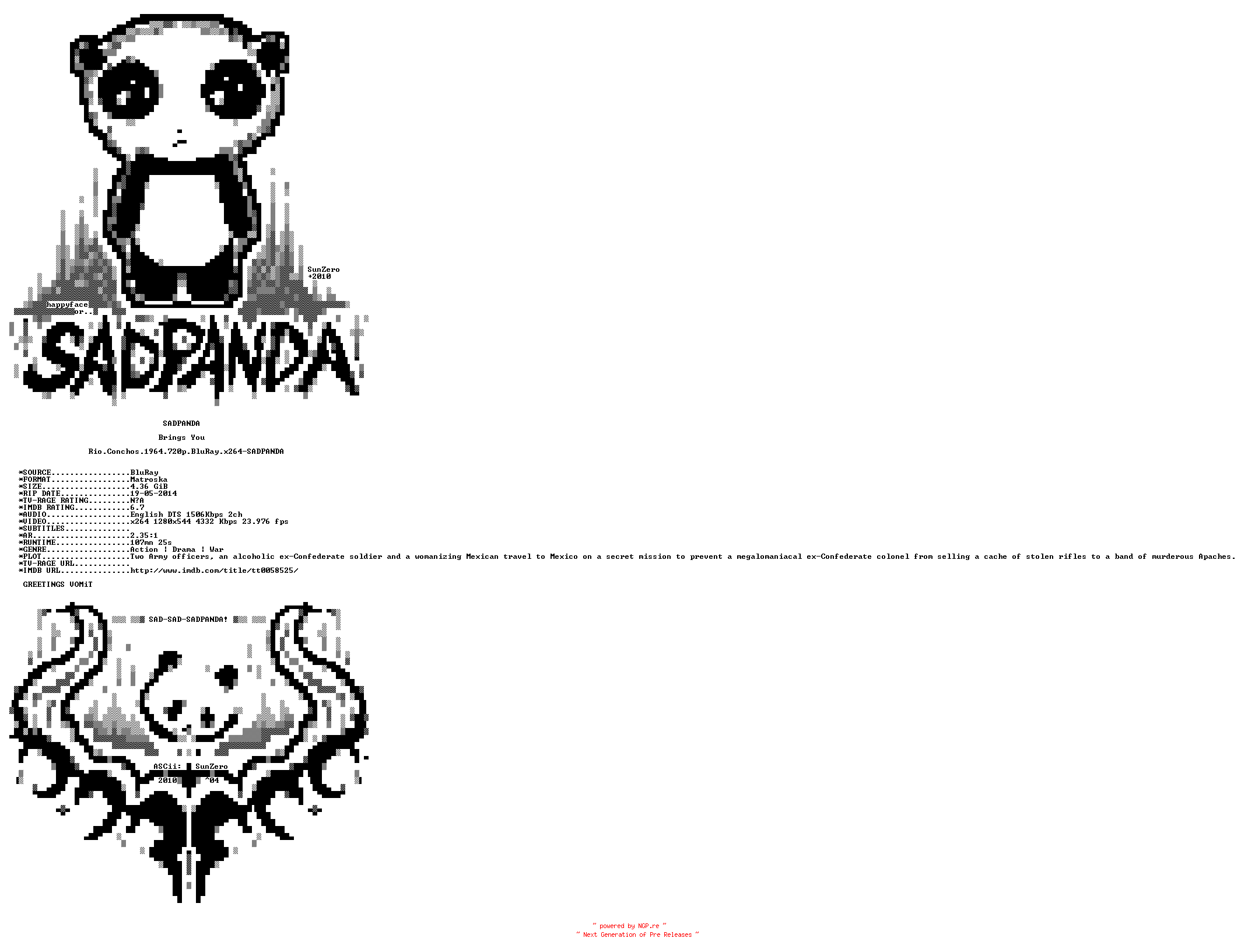 NFO for the release Rio.Conchos.1964.720p.BluRay.x264-SADPANDA by SADPANDA