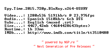 NFO for the release Spy.Time.2015.720p.BluRay.x264-USURY by USURY