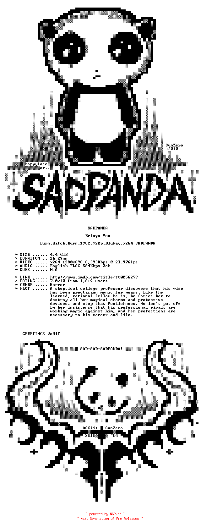 NFO for the release Burn.Witch.Burn.1962.720p.BluRay.x264-SADPANDA by SADPANDA