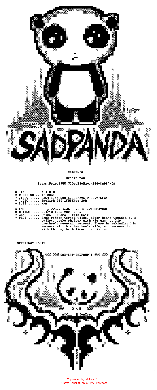 NFO for the release Storm.Fear.1955.720p.BluRay.x264-SADPANDA by SADPANDA