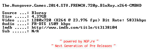 NFO for the release The.Hungover.Games.2014.STV.FRENCH.720p.BluRay.x264-CMBHD by CMBHD