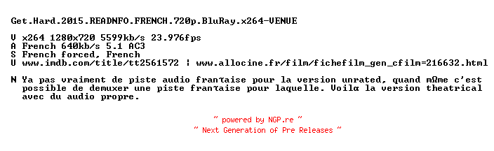 NFO for the release Get.Hard.2015.READNFO.FRENCH.720p.BluRay.x264-VENUE by VENUE