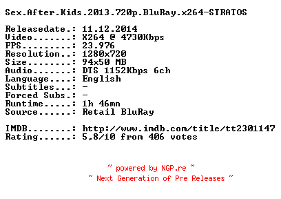 NFO for the release Sex.After.Kids.2013.720p.BluRay.x264-STRATOS by STRATOS