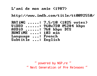 NFO for the release My.Girlfriends.Boyfriend.1987.720p.BluRay.x264-MELiTE by MELiTE