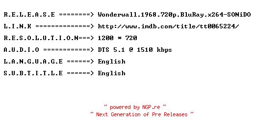 NFO for the release Wonderwall.1968.720p.BluRay.x264-SONiDO by SONiDO