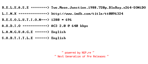NFO for the release Two.Moon.Junction.1988.720p.BluRay.x264-SONiDO by SONiDO