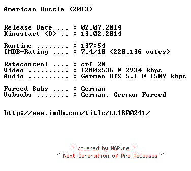NFO for the release American.Hustle.German.720p.BluRay.x264-EXQUiSiTE by EXQUiSiTE