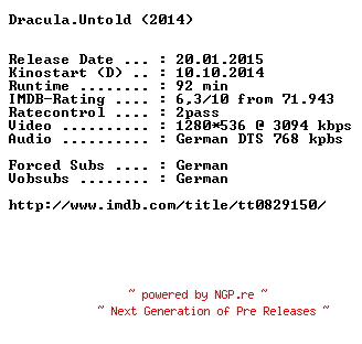 NFO for the release Dracula.Untold.2014.German.720p.BluRay.x264-EXQUiSiTE by EXQUiSiTE
