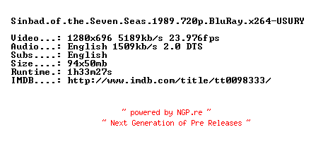 NFO for the release Sinbad.of.the.Seven.Seas.1989.720p.BluRay.x264-USURY by USURY