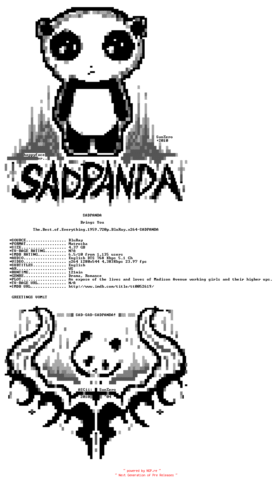 NFO for the release The.Best.of.Everything.1959.720p.BluRay.x264-SADPANDA by SADPANDA