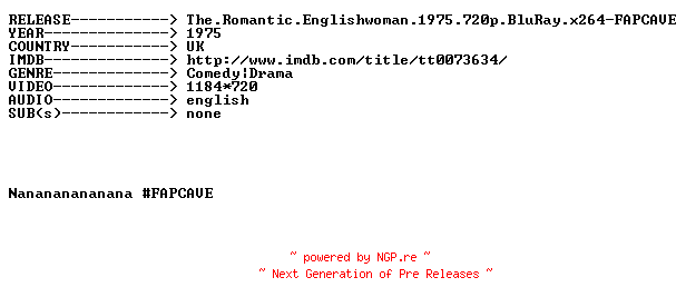NFO for the release The.Romantic.Englishwoman.1975.720p.BluRay.x264-FAPCAVE by FAPCAVE