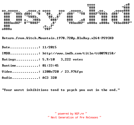 NFO for the release Return.from.Witch.Mountain.1978.720p.BluRay.x264-PSYCHD by PSYCHD