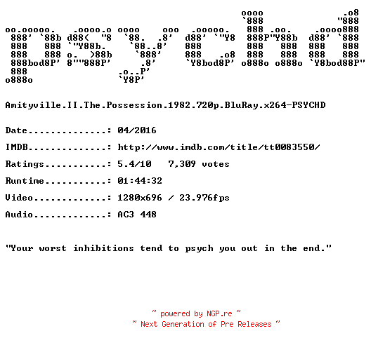 NFO for the release Amityville.II.The.Possession.1982.720p.BluRay.x264-PSYCHD by PSYCHD