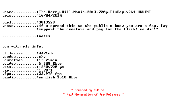 NFO for the release The.Harry.Hill.Movie.2013.720p.BluRay.x264-UNVEiL by UNVEiL