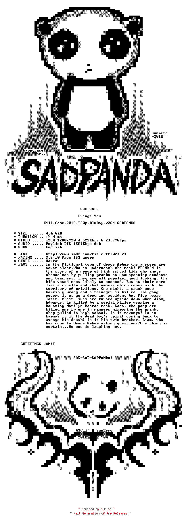 NFO for the release Kill.Game.2015.720p.BluRay.x264-SADPANDA by SADPANDA