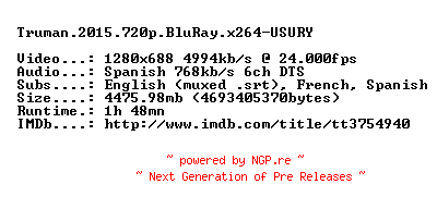 NFO for the release Truman.2015.720p.BluRay.x264-USURY by USURY