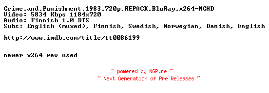 NFO for the release Crime.and.Punishment.1983.720p.REPACK.BluRay.x264-MCHD by MCHD