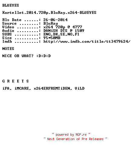 NFO for the release Kartellet.2014.720p.BluRay.x264-BLUEYES by BLUEYES