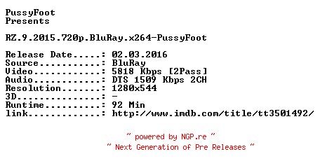 NFO for the release RZ.9.2015.720p.BluRay.x264-PussyFoot by PussyFoot