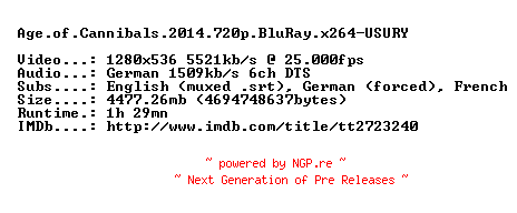 NFO for the release Age.of.Cannibals.2014.720p.BluRay.x264-USURY by USURY