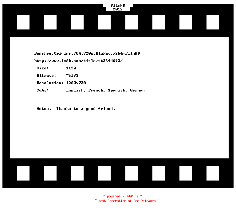 NFO for the release Banshee.Origins.S04.720p.BluRay.x264-FilmHD by FilmHD