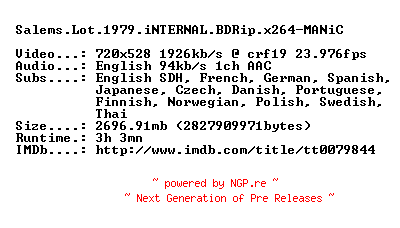 NFO for the release Salems.Lot.1979.iNTERNAL.BDRip.x264-MANiC by MANiC