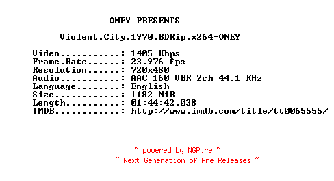 NFO for the release Violent.City.1970.BDRip.x264-ONEY by ONEY