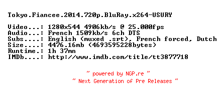 NFO for the release Tokyo.Fiancee.2014.720p.BluRay.x264-USURY by USURY