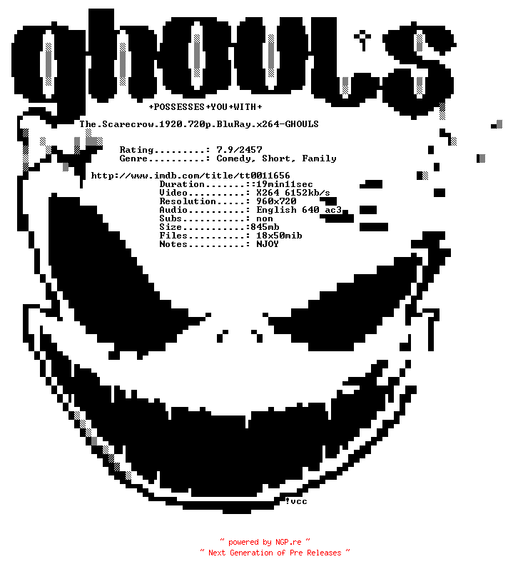 NFO for the release The.Scarecrow.1920.720p.BluRay.x264-GHOULS by GHOULS