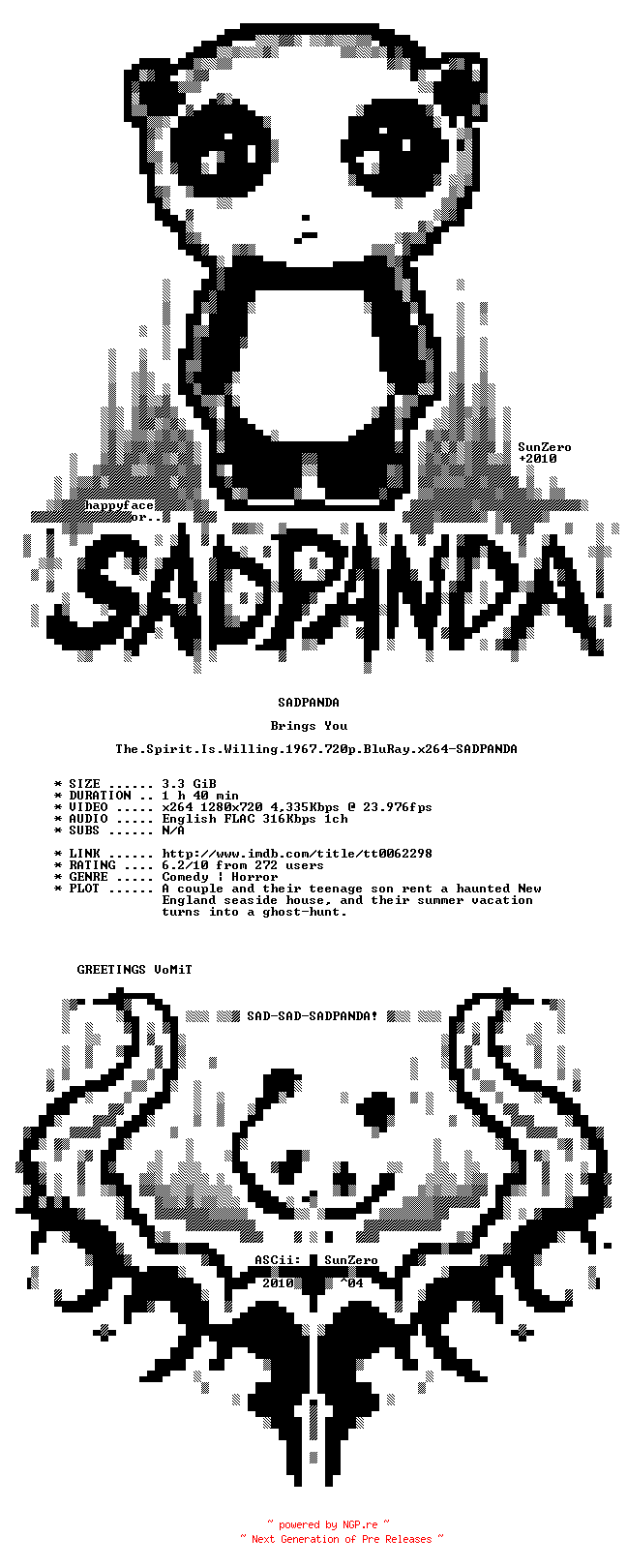 NFO for the release The.Spirit.Is.Willing.1967.720p.BluRay.x264-SADPANDA by SADPANDA