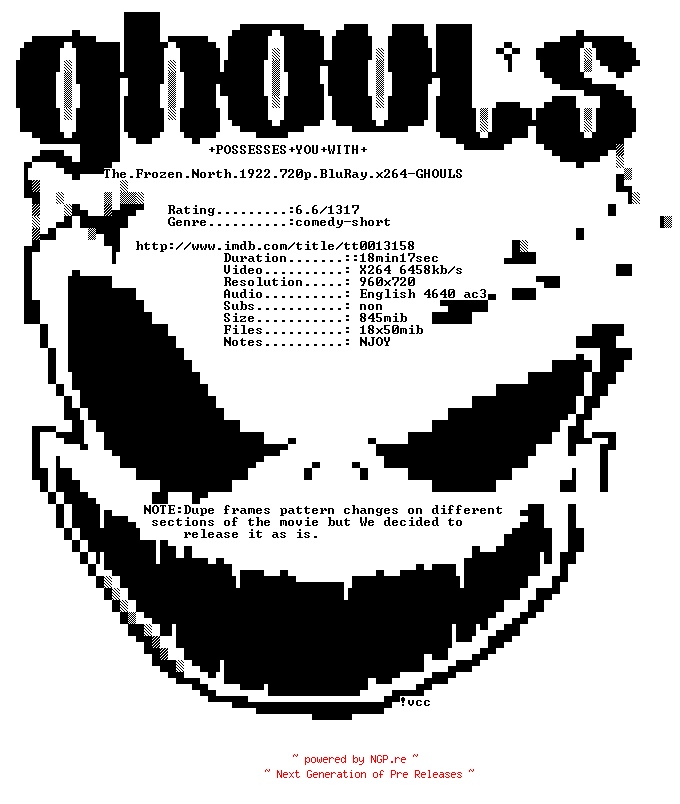 NFO for the release The.Frozen.North.1922.720p.BluRay.x264-GHOULS by GHOULS
